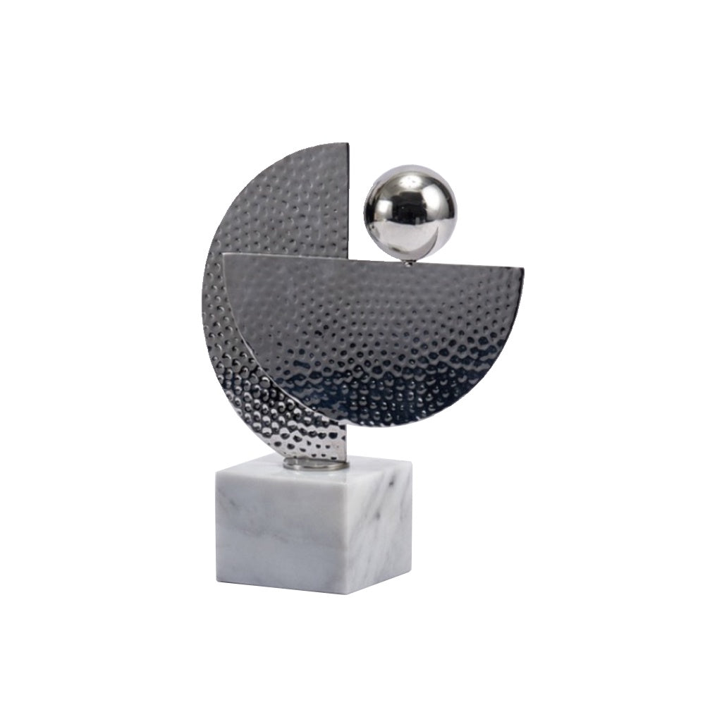 Silver Metal Abstract Geometric Sculpture with White Marble Base - Smal CZD-1161