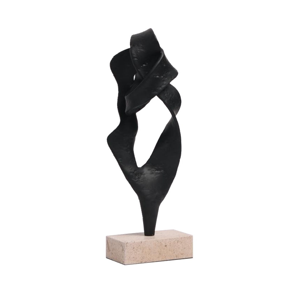 Black Resin Abstract Sculpture with Stone Base CZD-1385