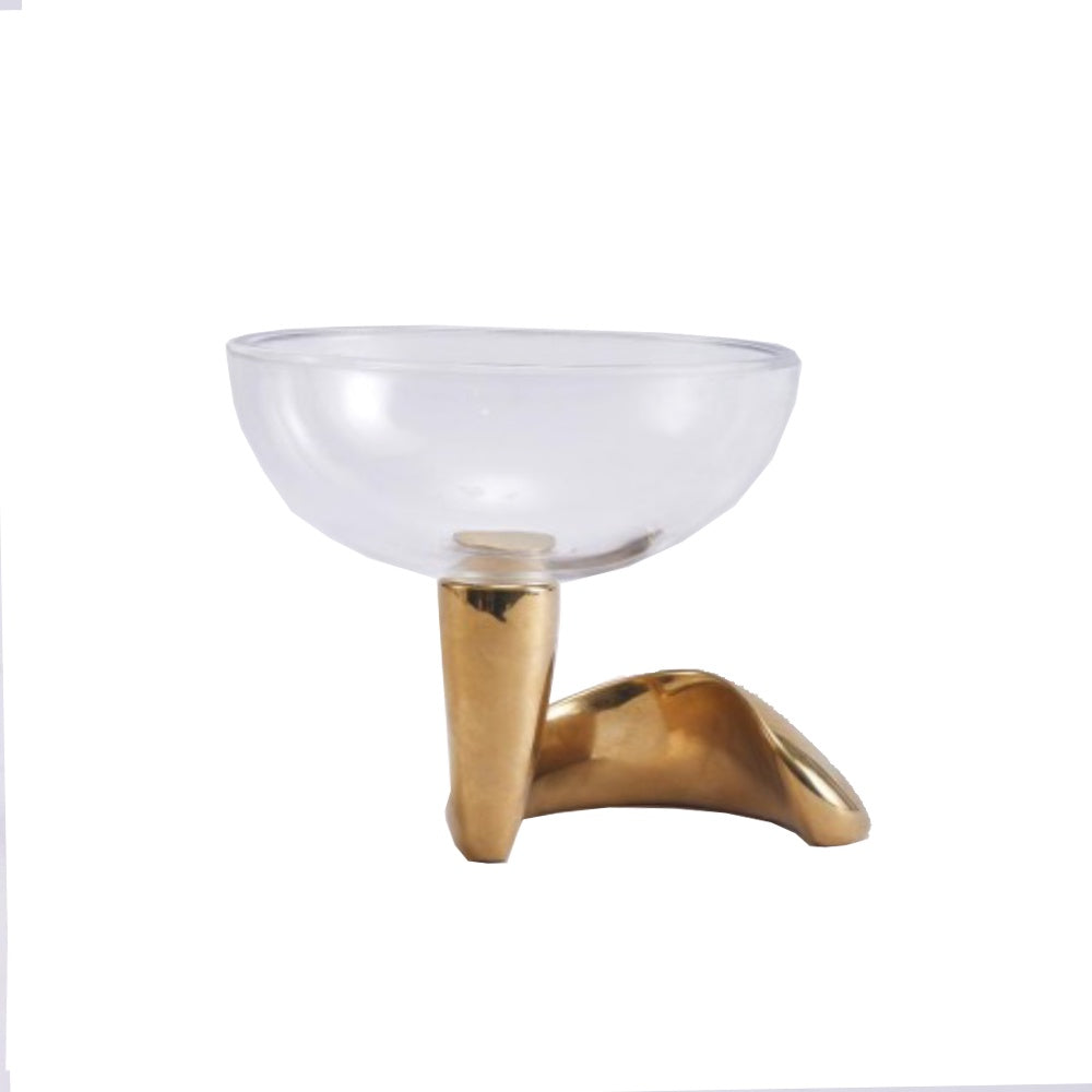 Gold Metal & Clear Glass Decorative Pedestal Bowl CZT-1008
