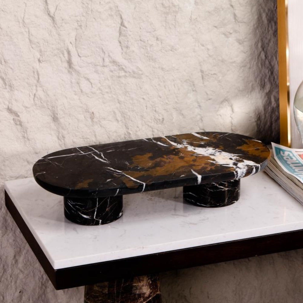 Black & Brown Marble Pedestal Tray CZT-1039