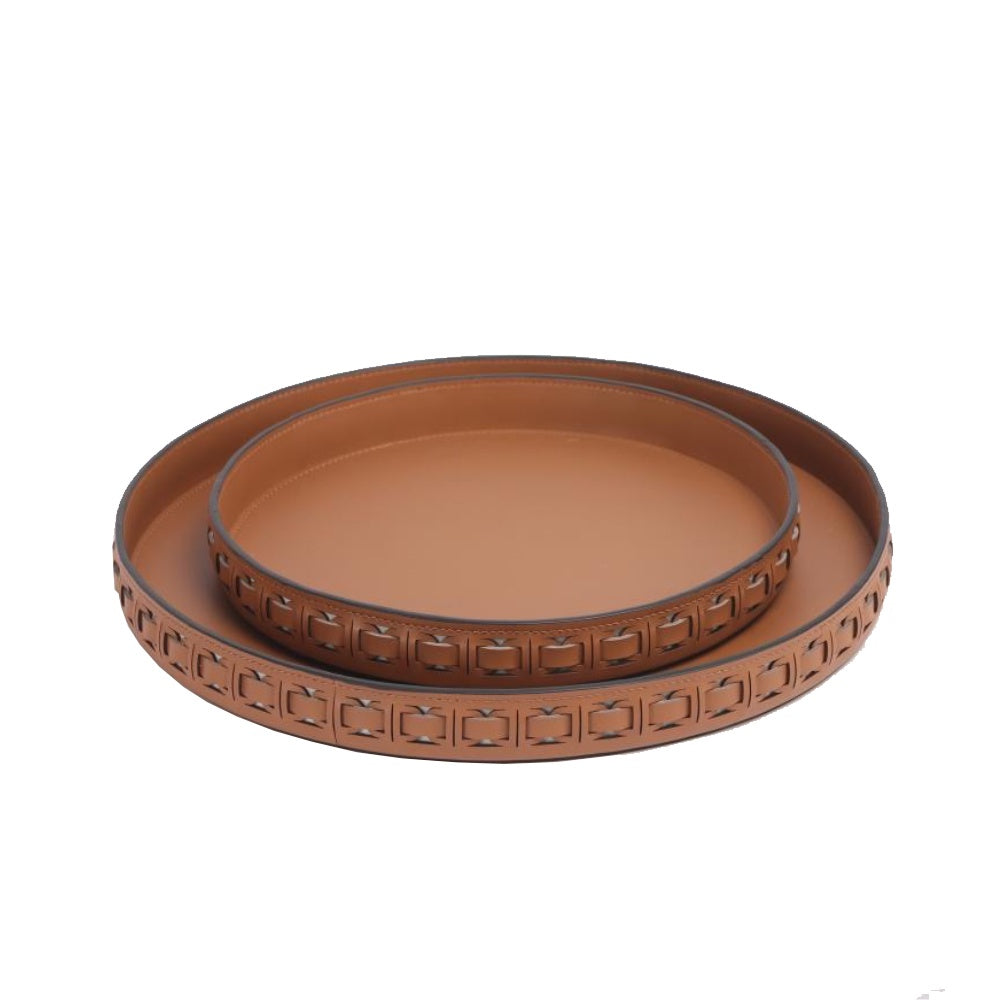 Brown PU Leather Round Tray - Large CZT-1041