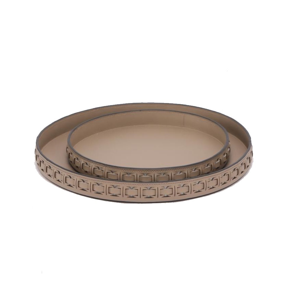 Taupe PU Leather Round Tray - Medium CZT-1044