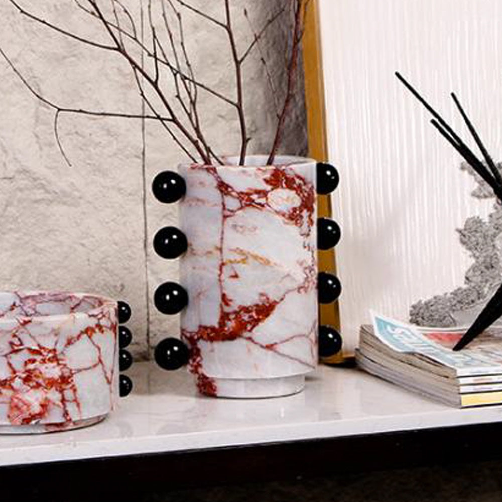 Red Marble Decorative Vase with Black Circle Detail CZV-1009