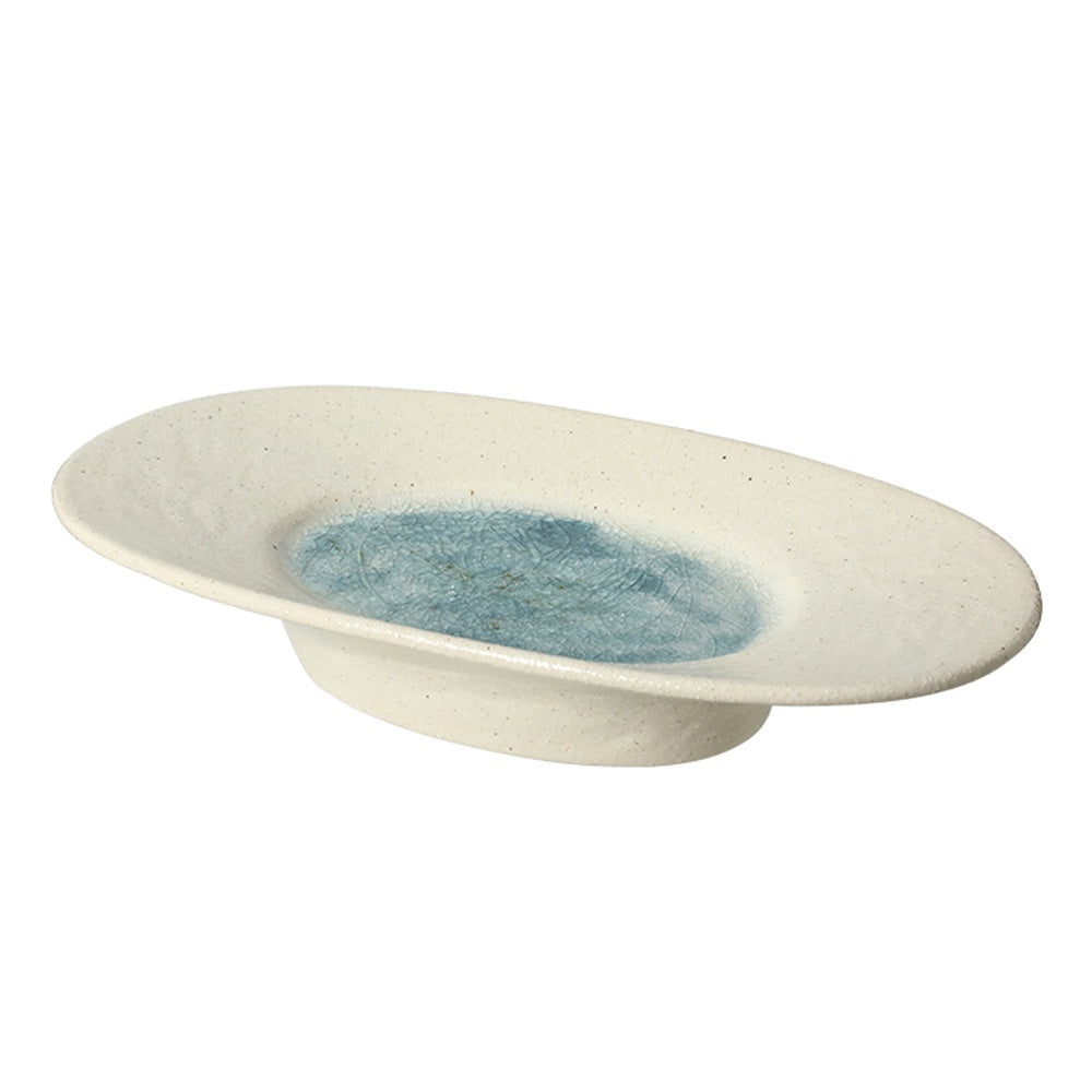 Offwhite & Turquoise Ceramic Pedestal Bowl - Large FA-D26014A