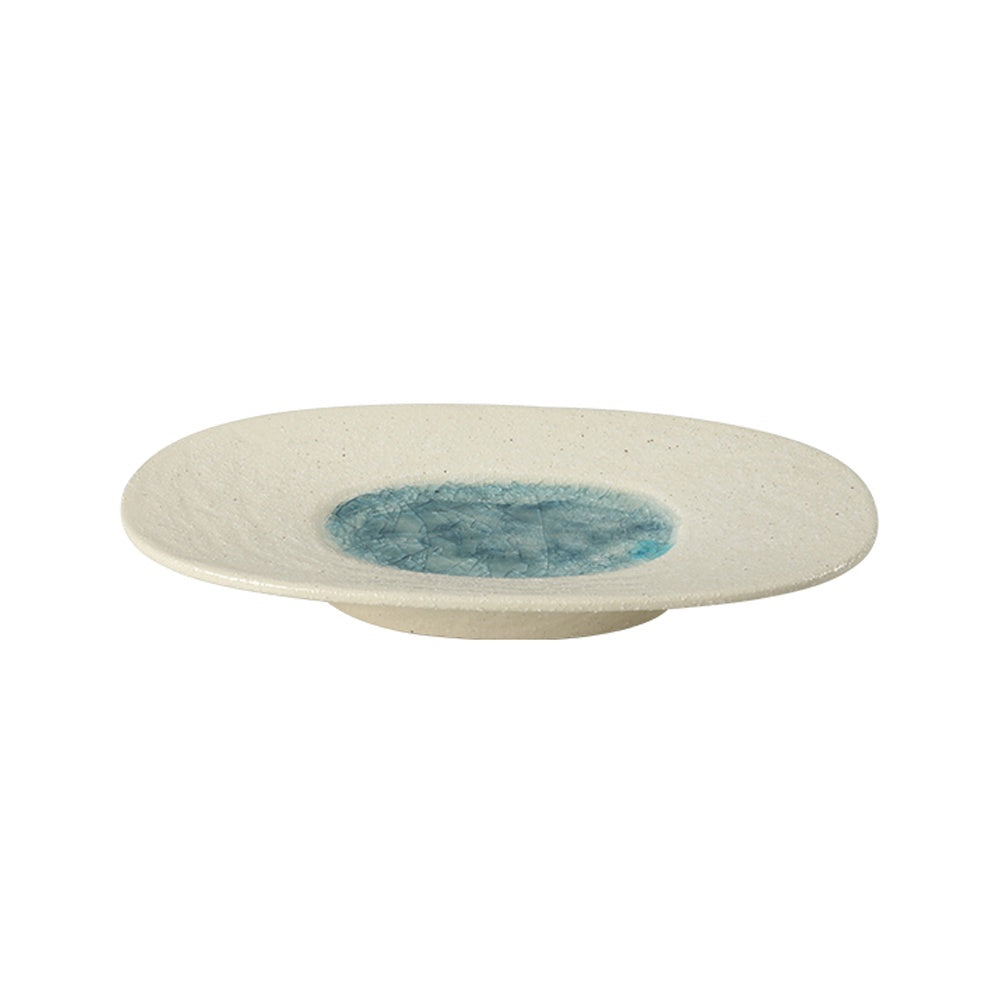 Offwhite & Turquoise Ceramic Pedestal Bowl - Medium FA-D26014B