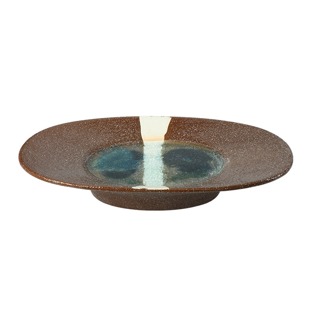 Brown & Blue Ceramic Pedestal Bowl with Offwhite Streak Detail - Large FA-D26015A