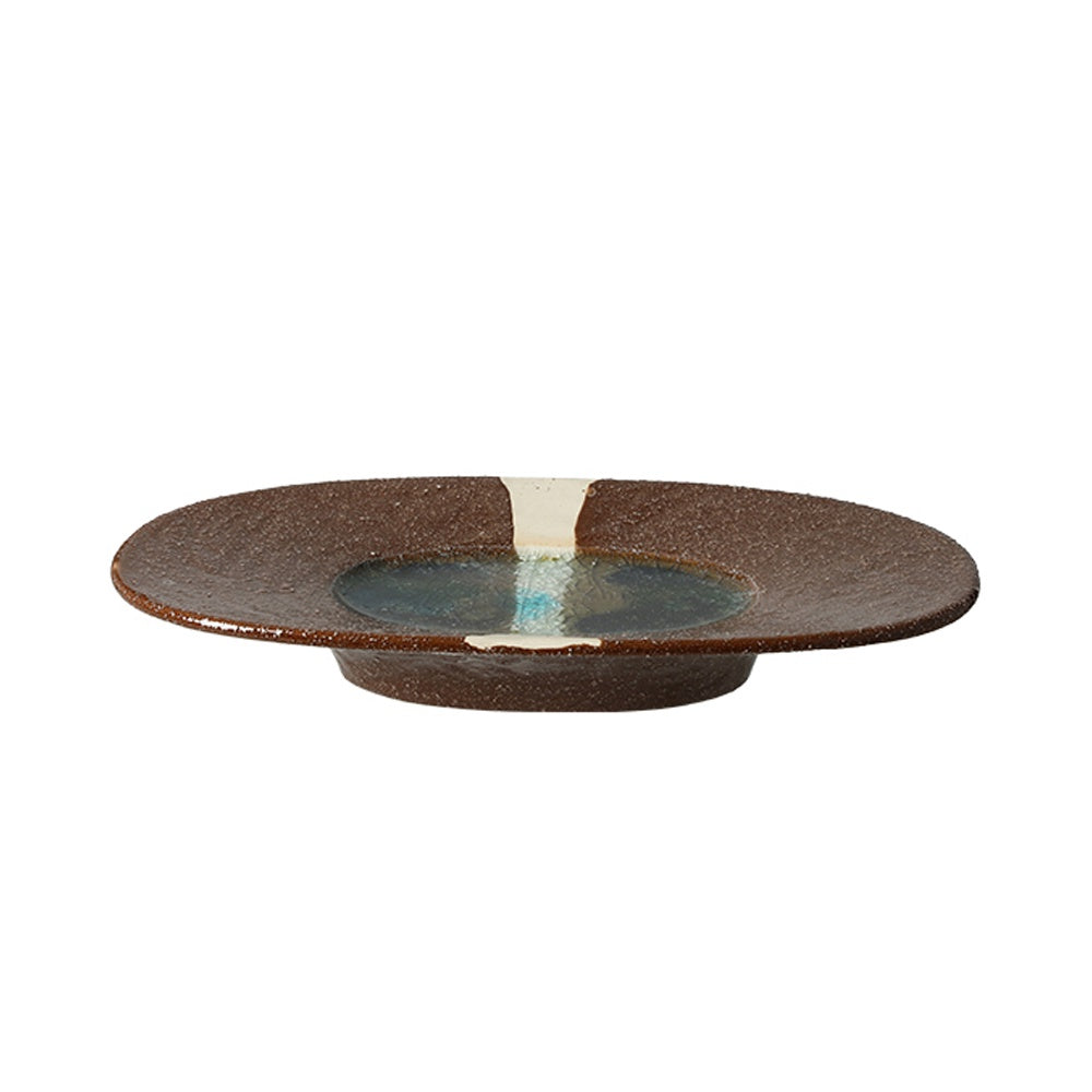 Brown & Blue Ceramic Pedestal Bowl with Offwhite Streak Detail - Medium FA-D26015B