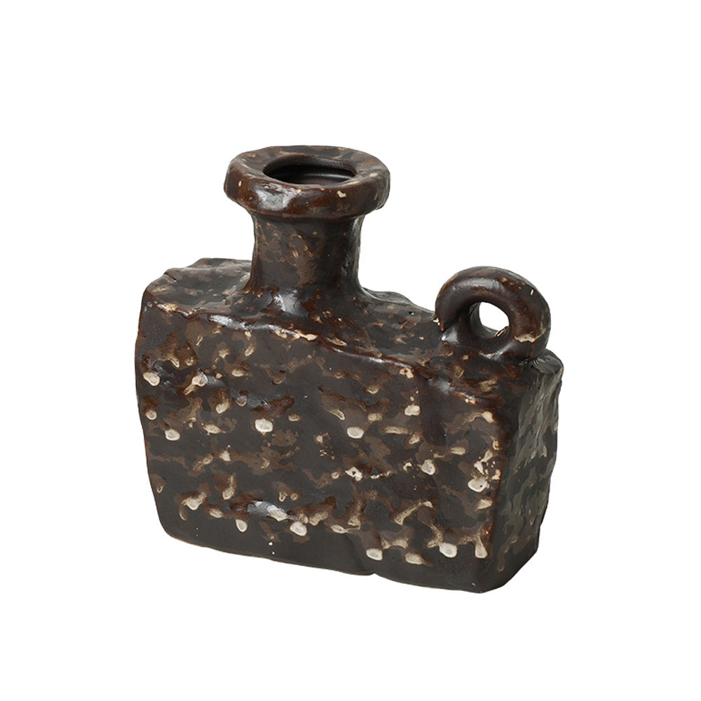 Brown Antique Textured Ceramic Bud Vase - A FA-D26018A