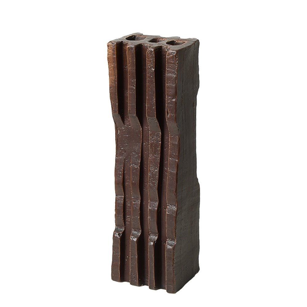 Brown Ceramic Bud Vase with Striped Detail - Tall FA-D26019A