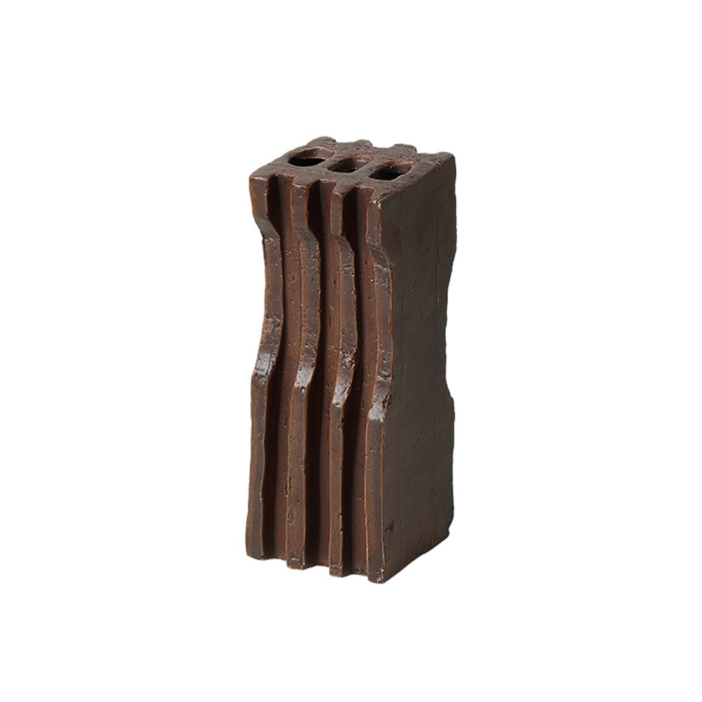 Brown Ceramic Bud Vase with Striped Detail - Medium FA-D26019B