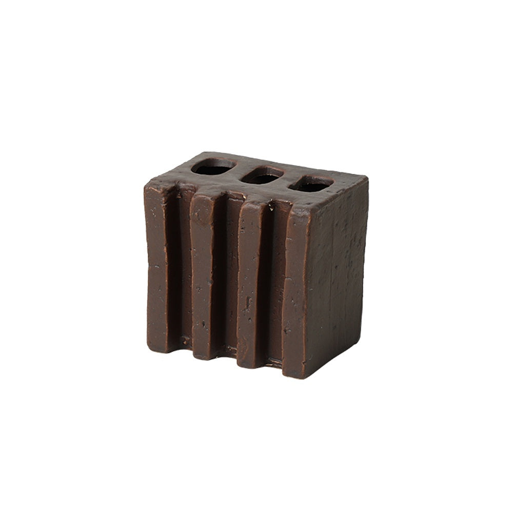 Brown Textured Ceramic Bud Vase with Stripe Detail - Small FA-D26019C