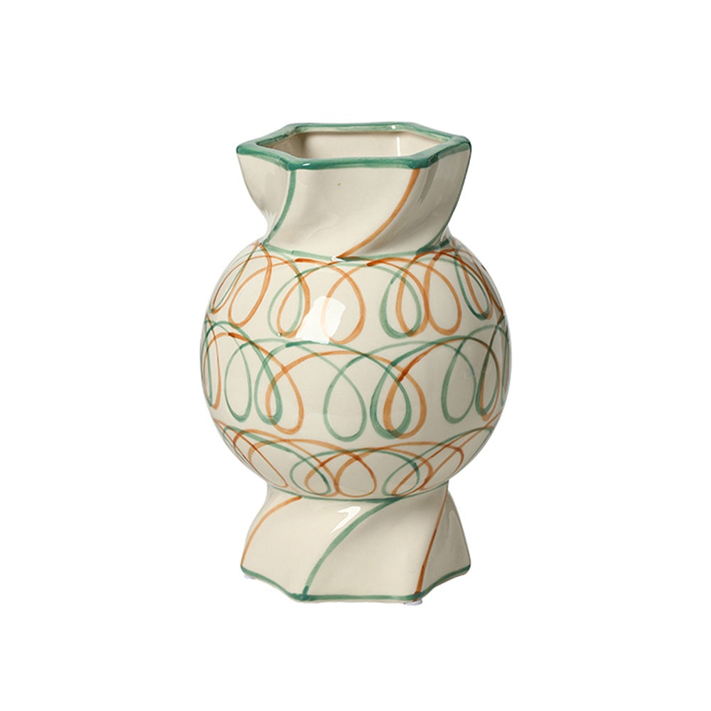 Offwhite Ceramic Vase with Swirl Detail - Small FA-D26020B