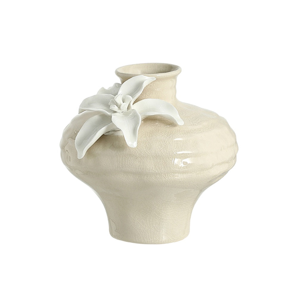 Beige Handmade Ceramic Vase with White Lily Detail FA-D26021C