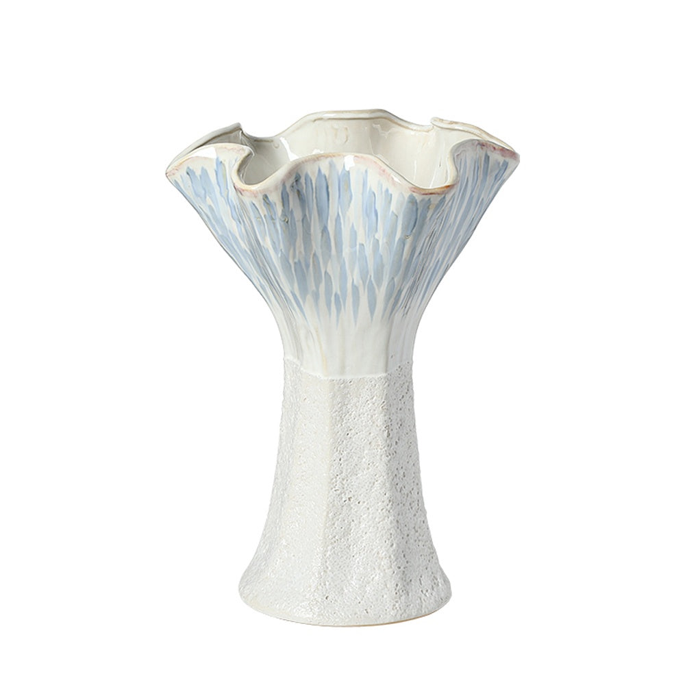 Blue & White Ceramic Vase with Ruffle Top - Large FA-D26032A