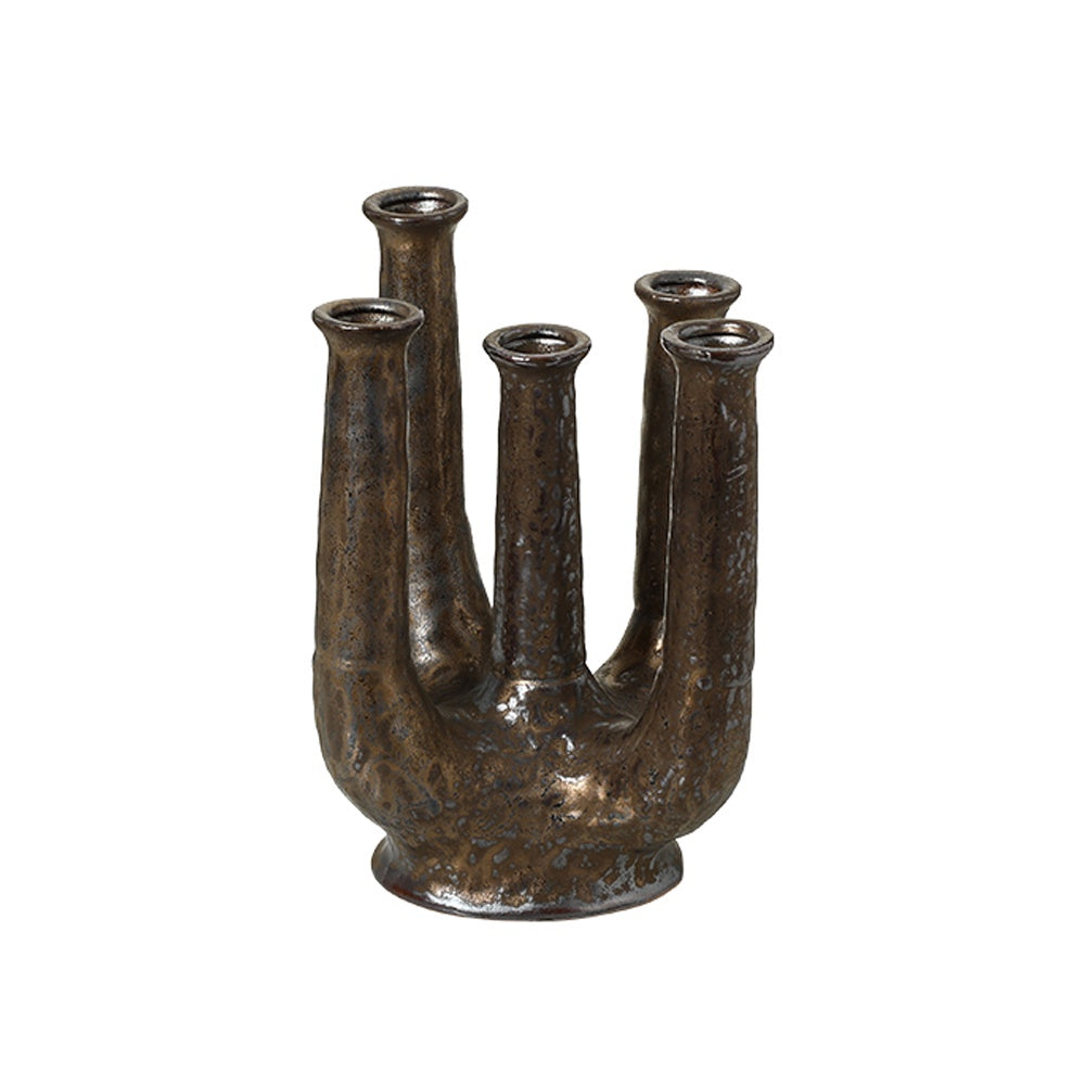 Textured Bronze Ceramic Multi-Necked Bud Vase - Small FA-D26034B