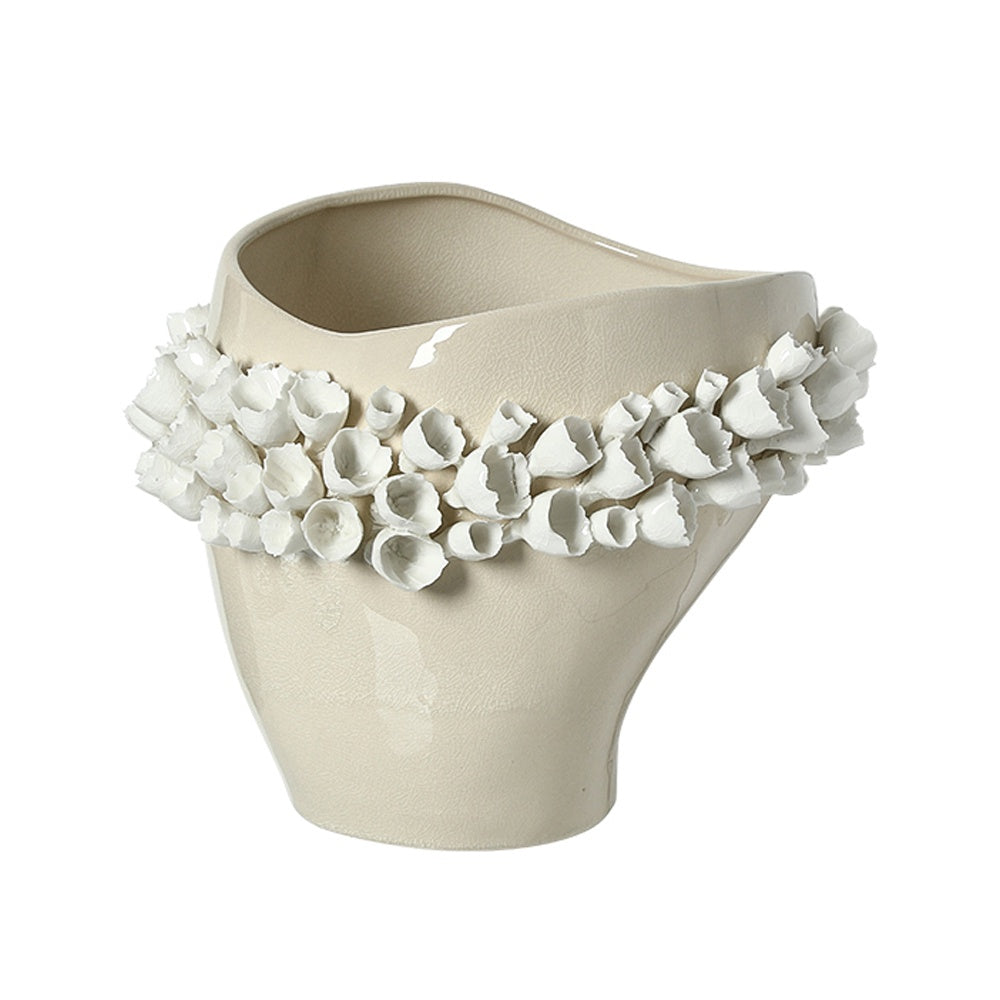 Beige Handmade Ceramic Vase with White Tulip Detail FA-D26040A