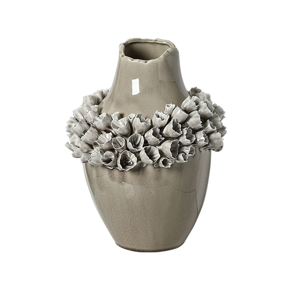 Taupe Handmade Ceramic Vase with Tulip Detail FA-D26040B