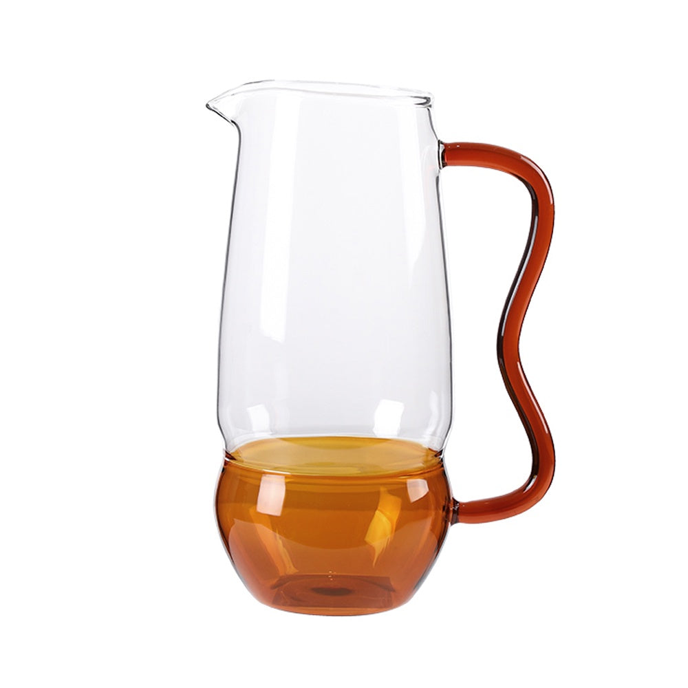 Clear & Amber Handmade Glass Pitcher with Curve Handle Detail FB-E24040A