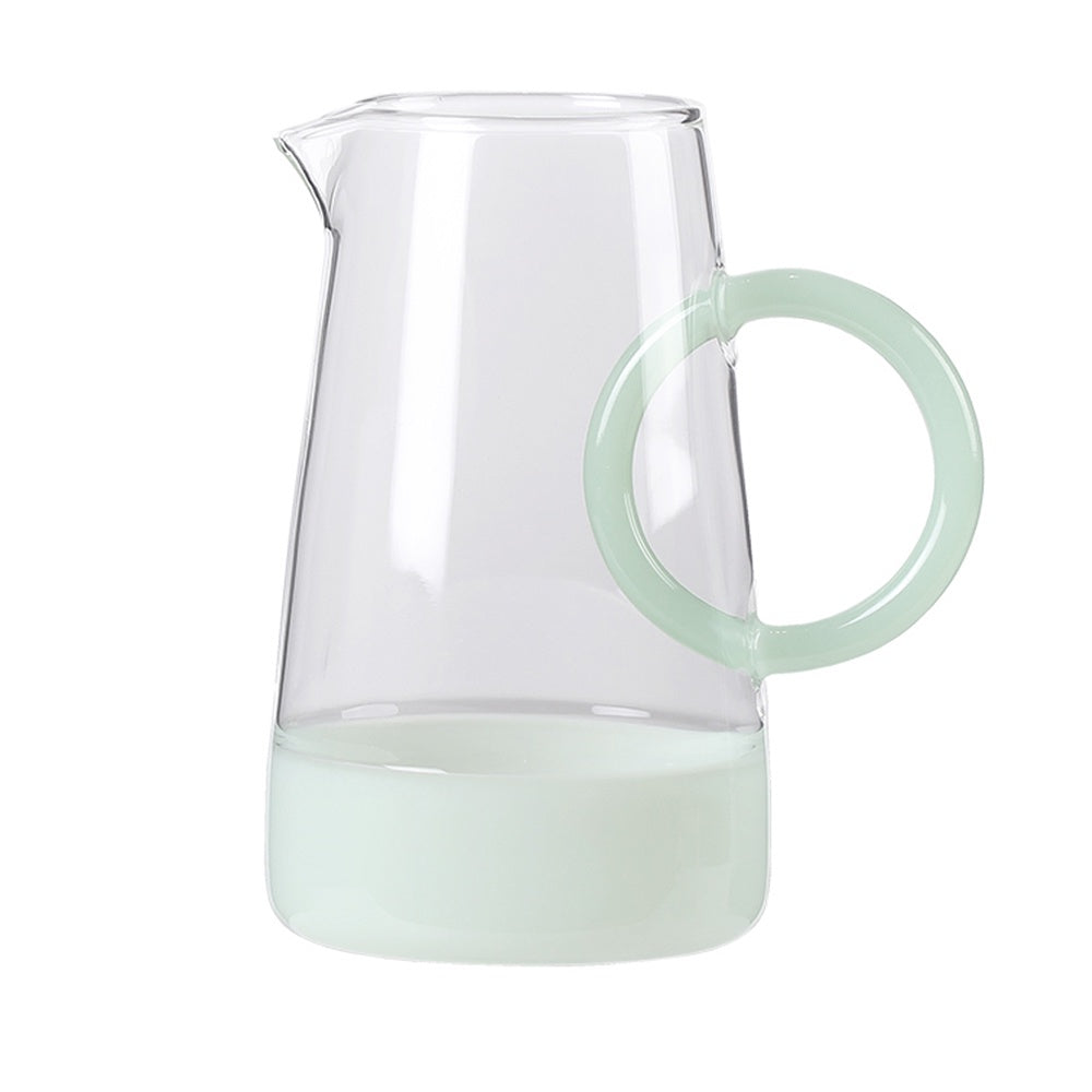 Clear & Mint Handmade Glass Pitcher with Ring Handle Detail FB-E24041A