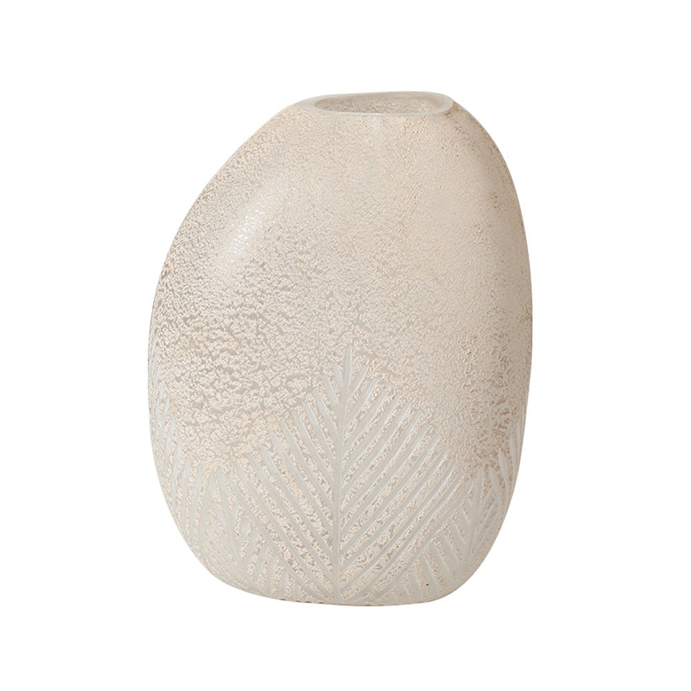 Beige Handmade Glass Vase with Leaf Detail - A FB-E24059A