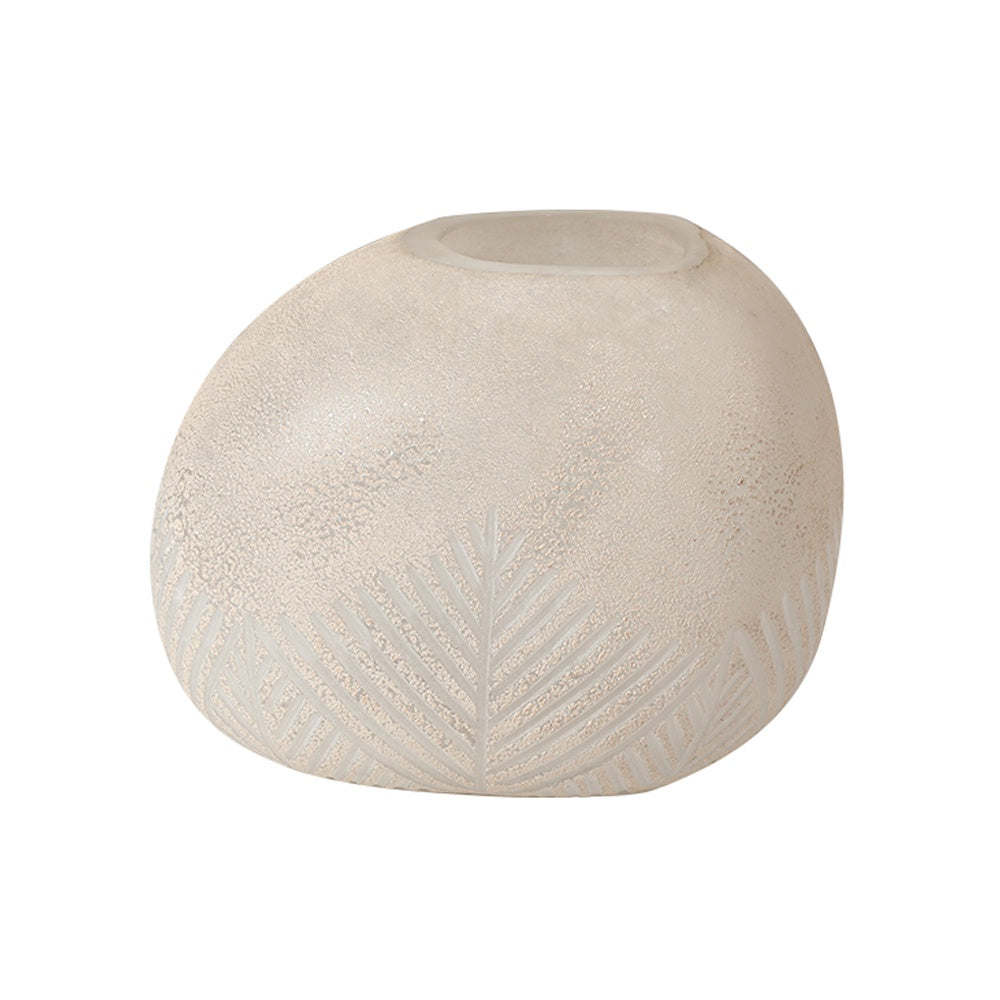 Beige Handmade Glass Vase with Leaf Detail - B FB-E24059B