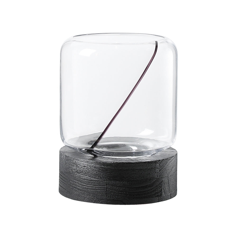 Glass Vase with Black Wooden Base - A FB-E24063A