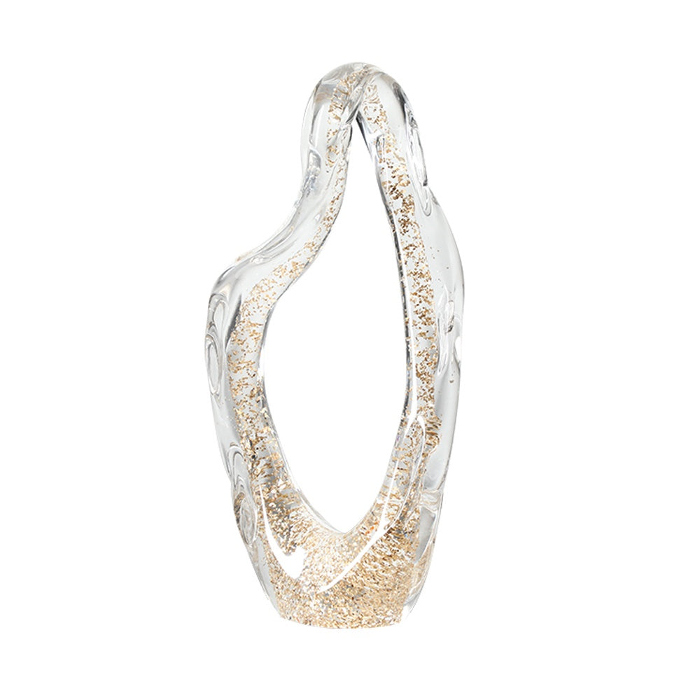 Clear Handmade Abstract Glass Sculpture with Gold Detail FB-E25008A