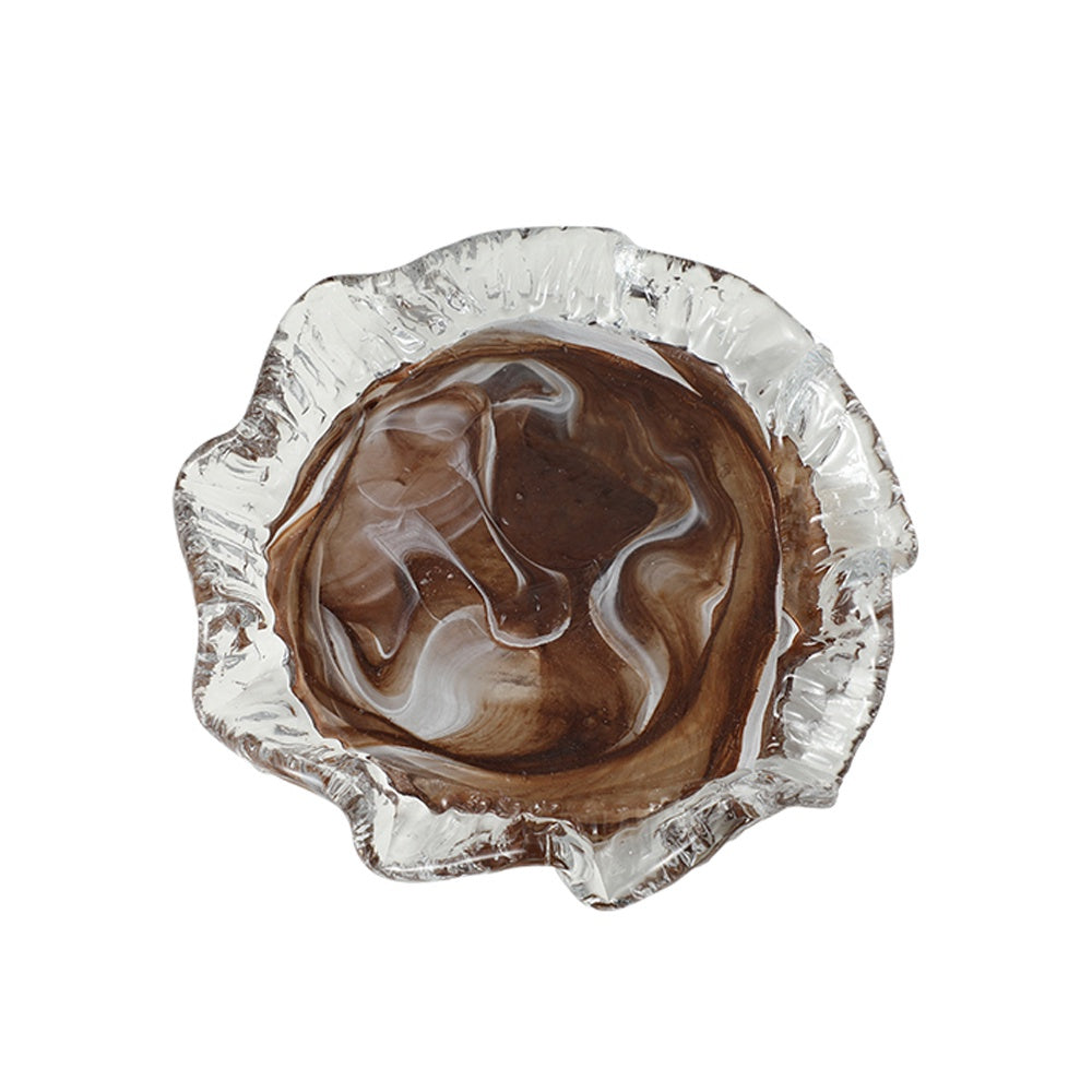 Brown Handmade Glass Decorative Plate with Ruffled Edge FB-E25012B