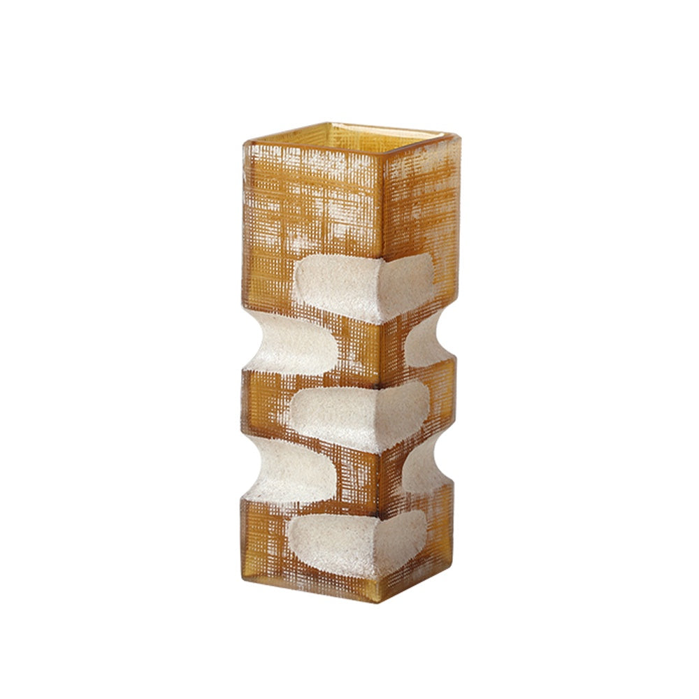 White & Yellow Glass Geometric Vase - Medium FB-E25025B