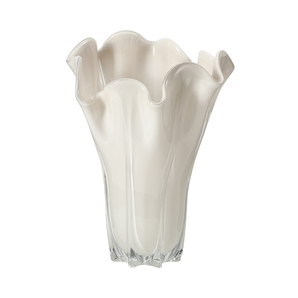White Handmade Glass Vase with Ruffle Detail FB-E25027