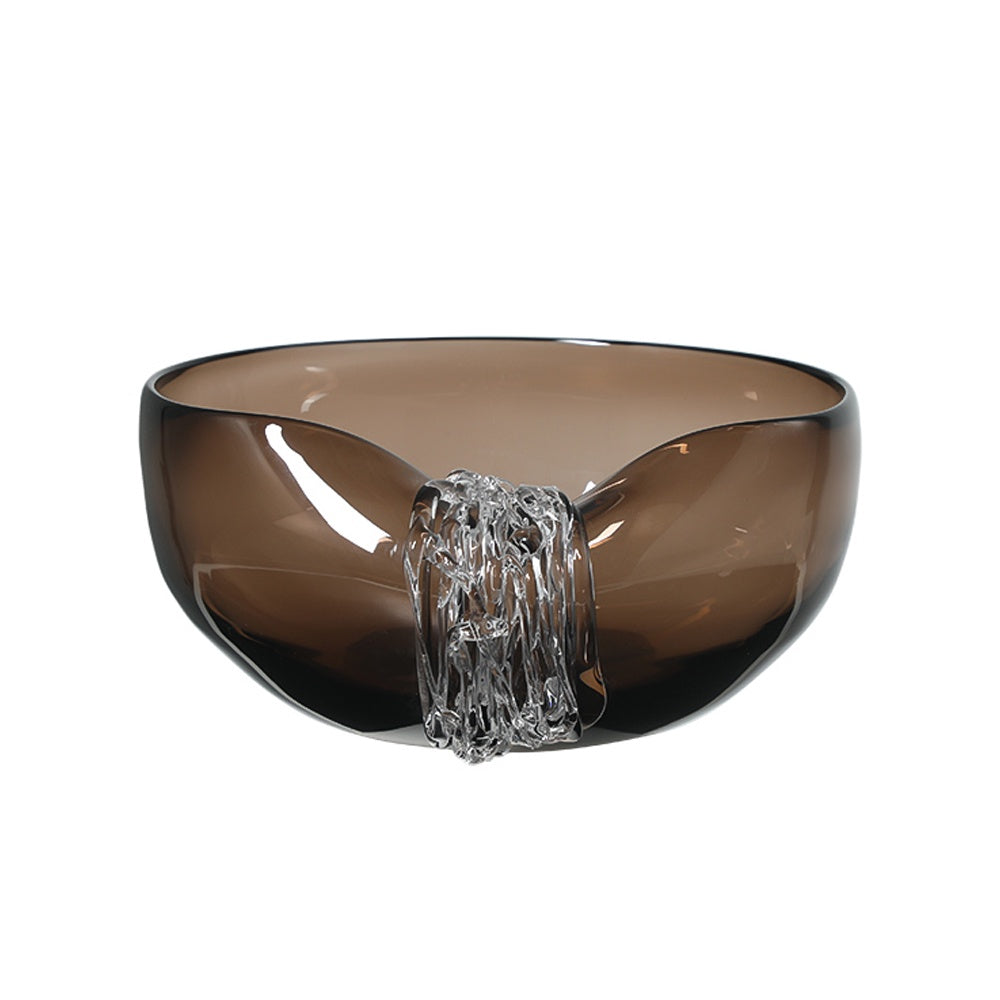 Brown Handmade Glass Decorative Bowl with Ice Detail FB-E25031