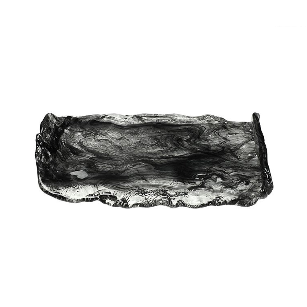 Black Handmade Glass Decorative Tray with Ink Effect FB-E25064