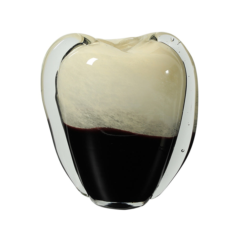 Cream & Dark Brown Handmade Glass Vase with Handle Detail - Large FB-E25072A