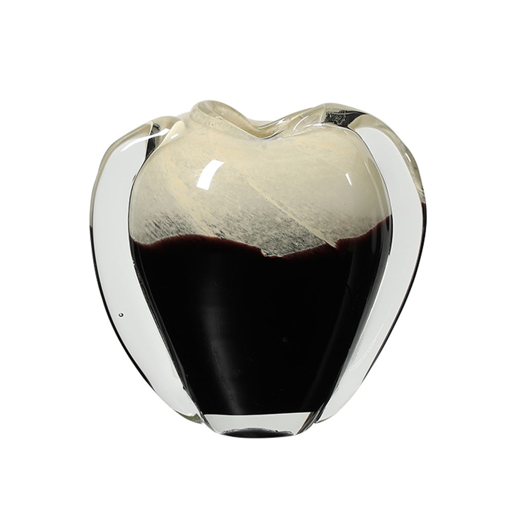 Cream & Dark Brown Handmade Glass Vase with Handle Detail - Small FB-E25072B