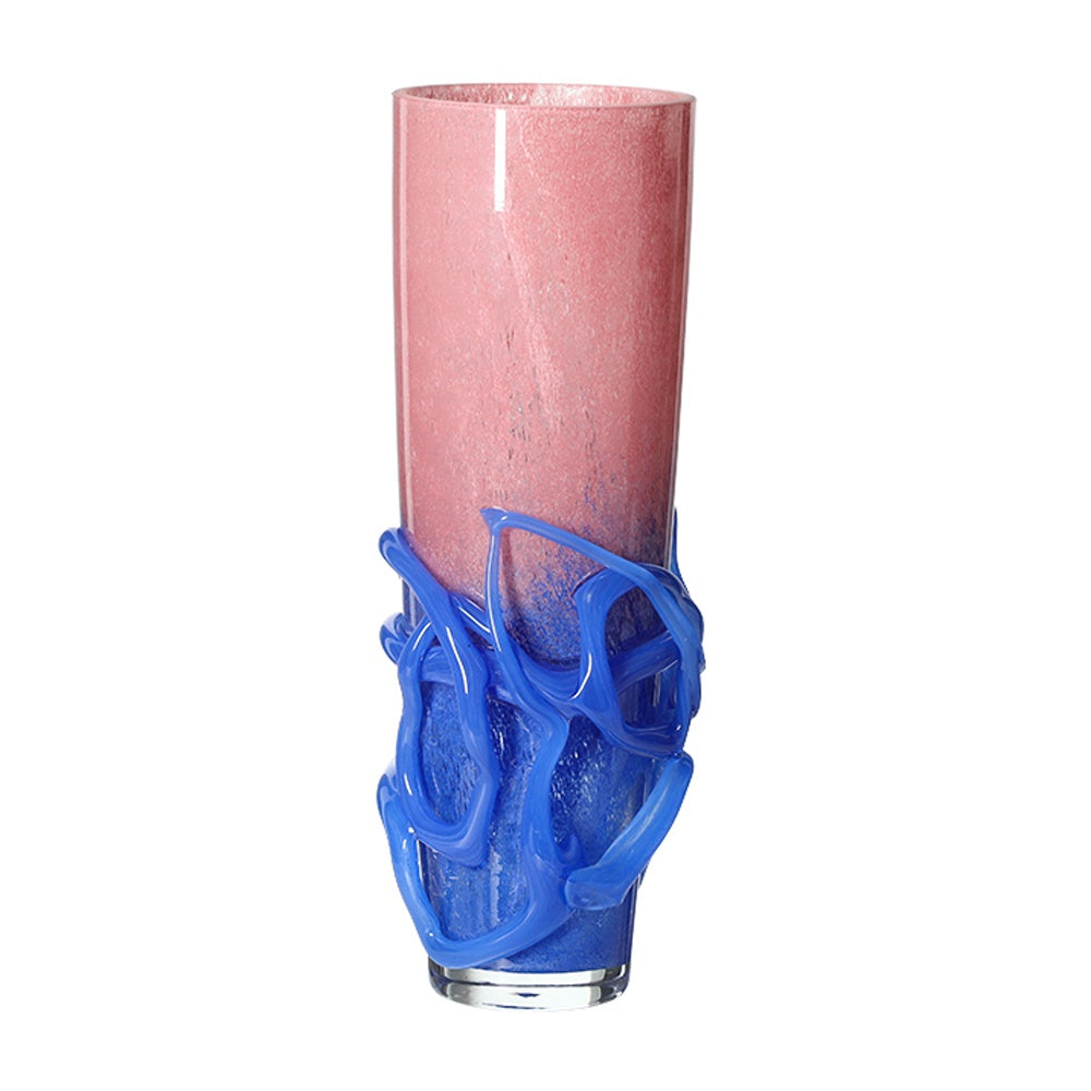 Pink & Blue Handmade Glass Vase with Doodle Detail - Large FB-E25073A