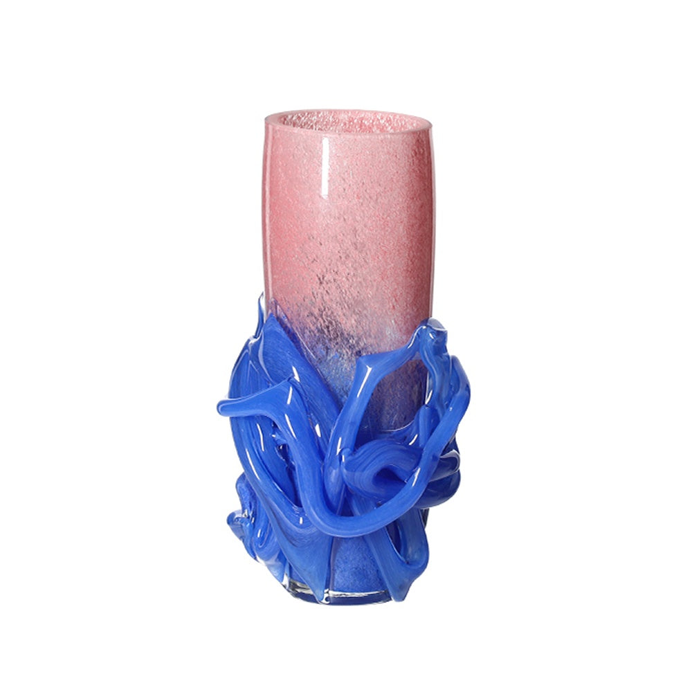 Pink & Blue Handmade Glass Vase with Doodle Detail - Small FB-E25073B