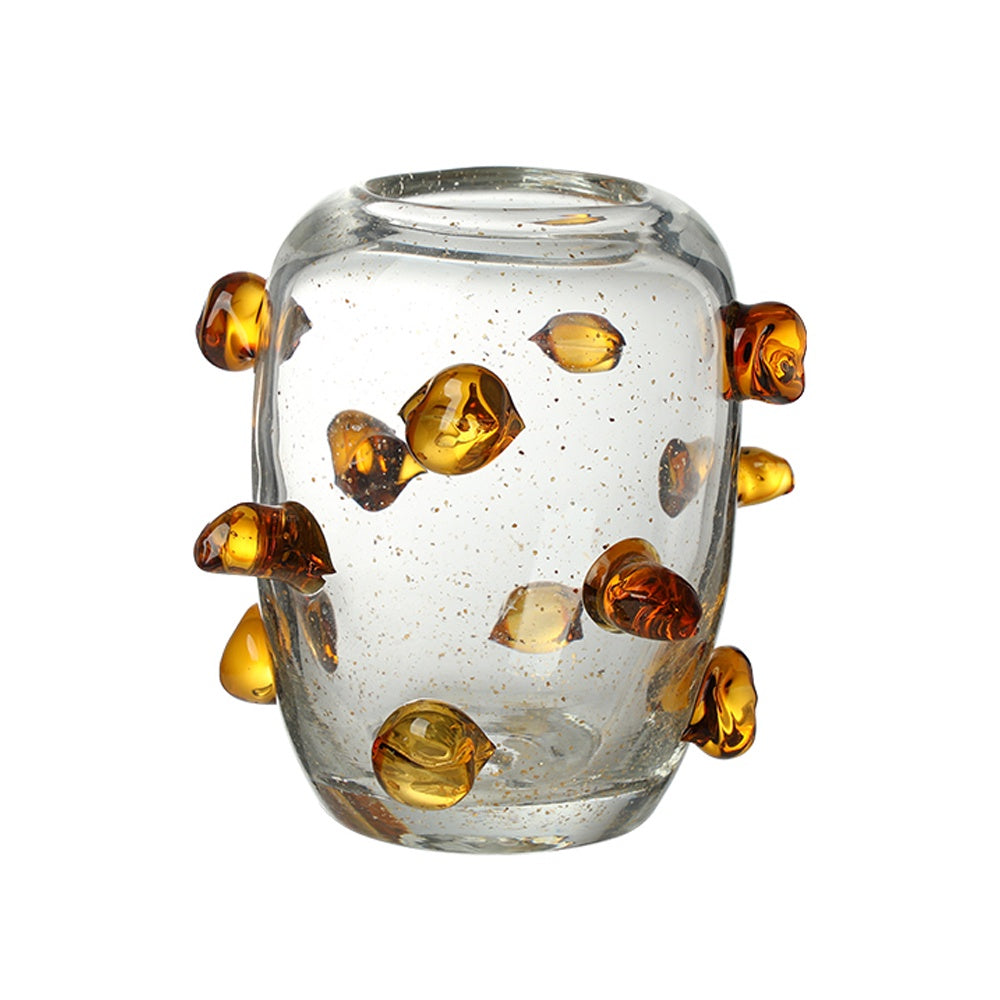 Clear Handmade Glass Vase with Amber Design Detail FB-E26019