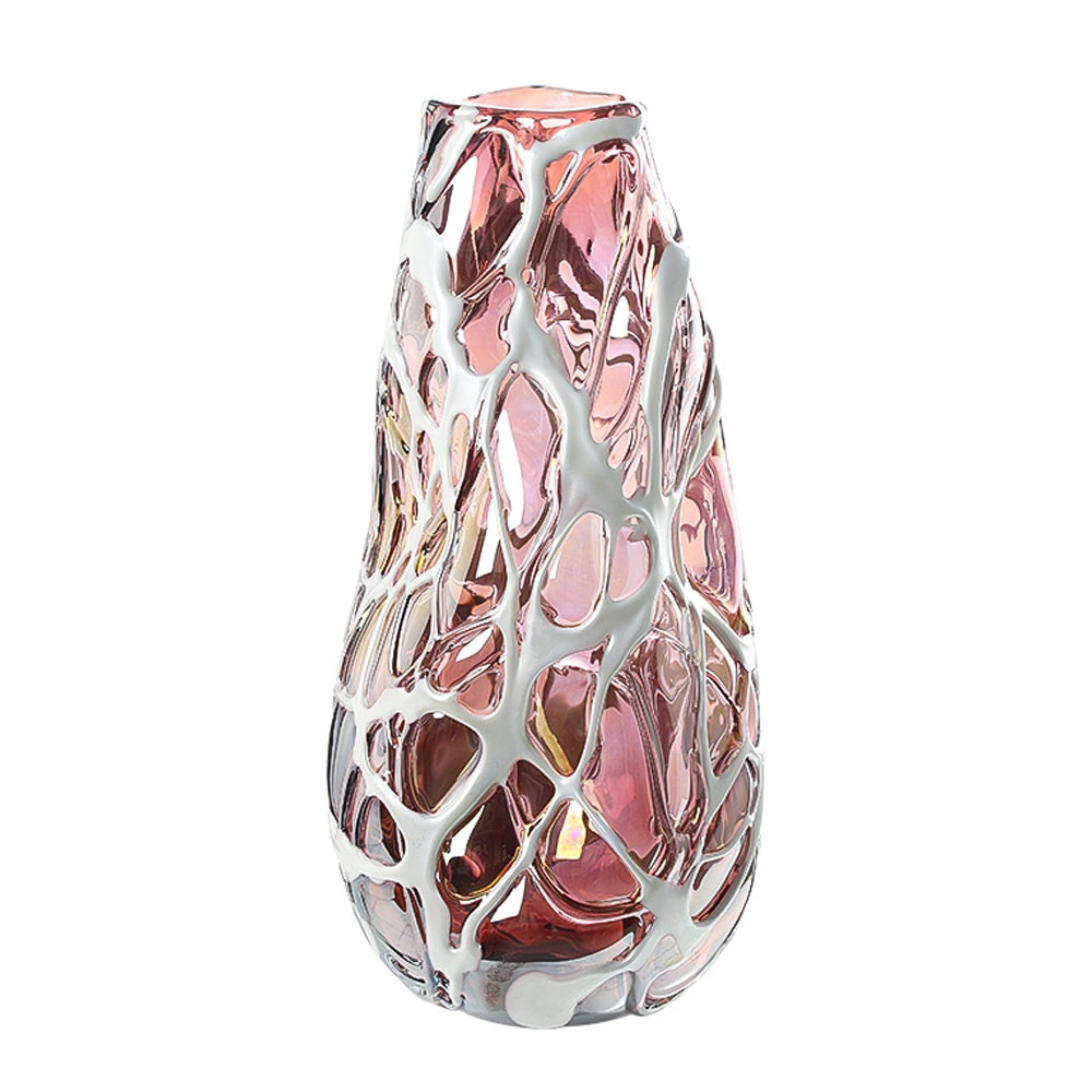 Pink Handmade Glass Vase with White Design Detail - Large FB-E26020A