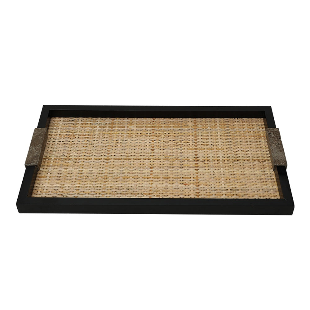 Rattan Tray with Stone Handle Detail - Large FB-MC25007A