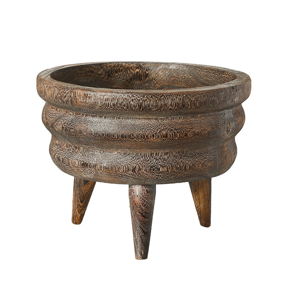 Ribbed Wooden Bowl with Tripod Legs - Large FB-MC26002A