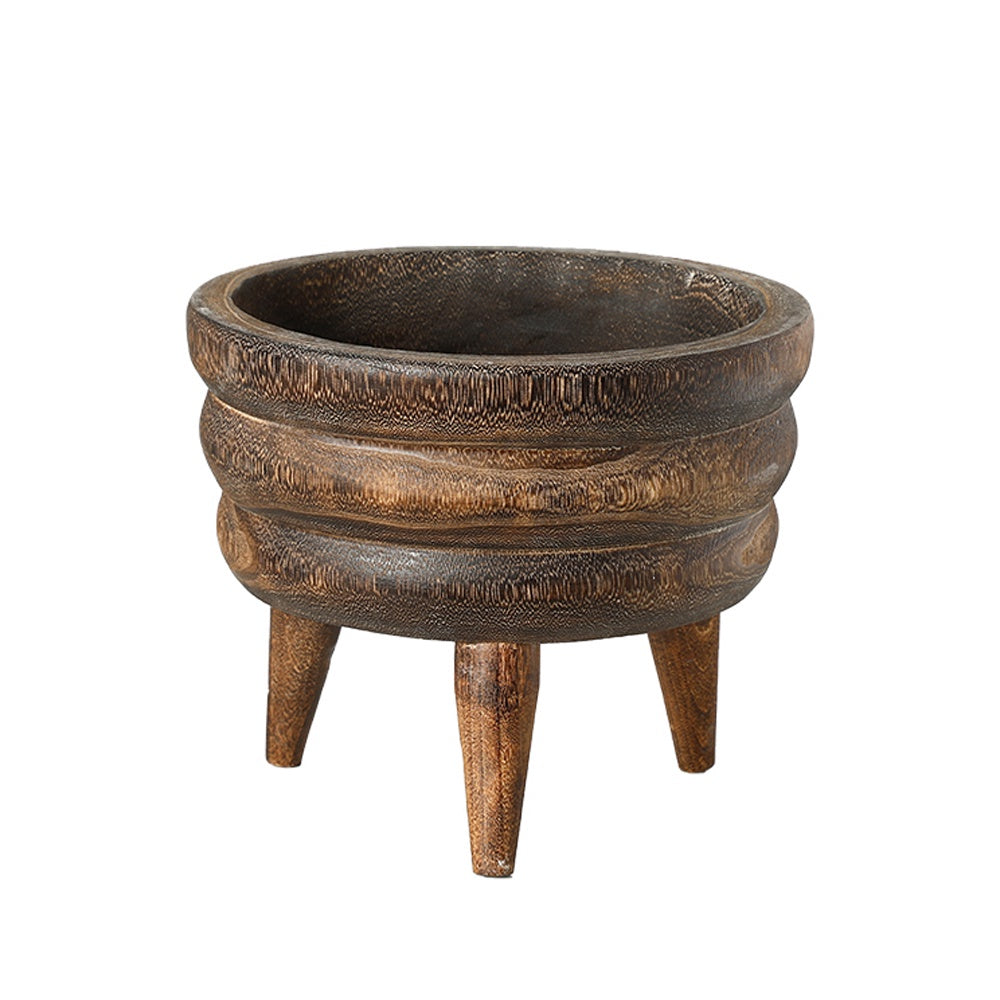 Ribbed Wooden Bowl with Tripod Legs - Small FB-MC26002B