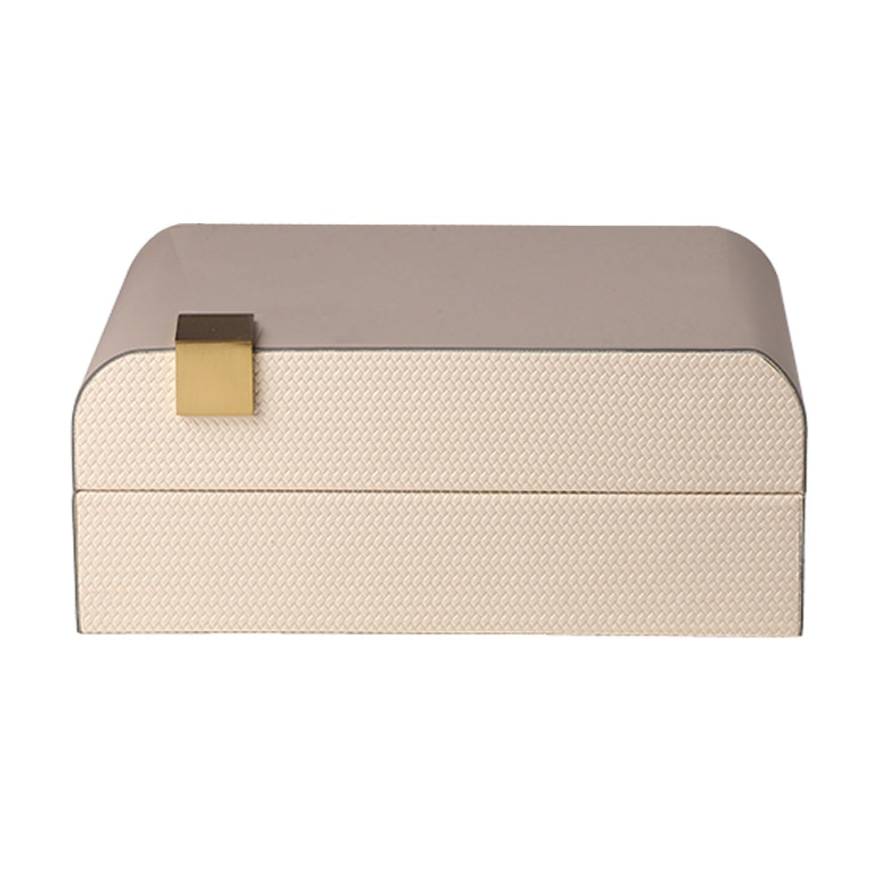 Beige Color File Box Grey & Beige Wood & Leather Decorative Box with Metal Detail - Small F