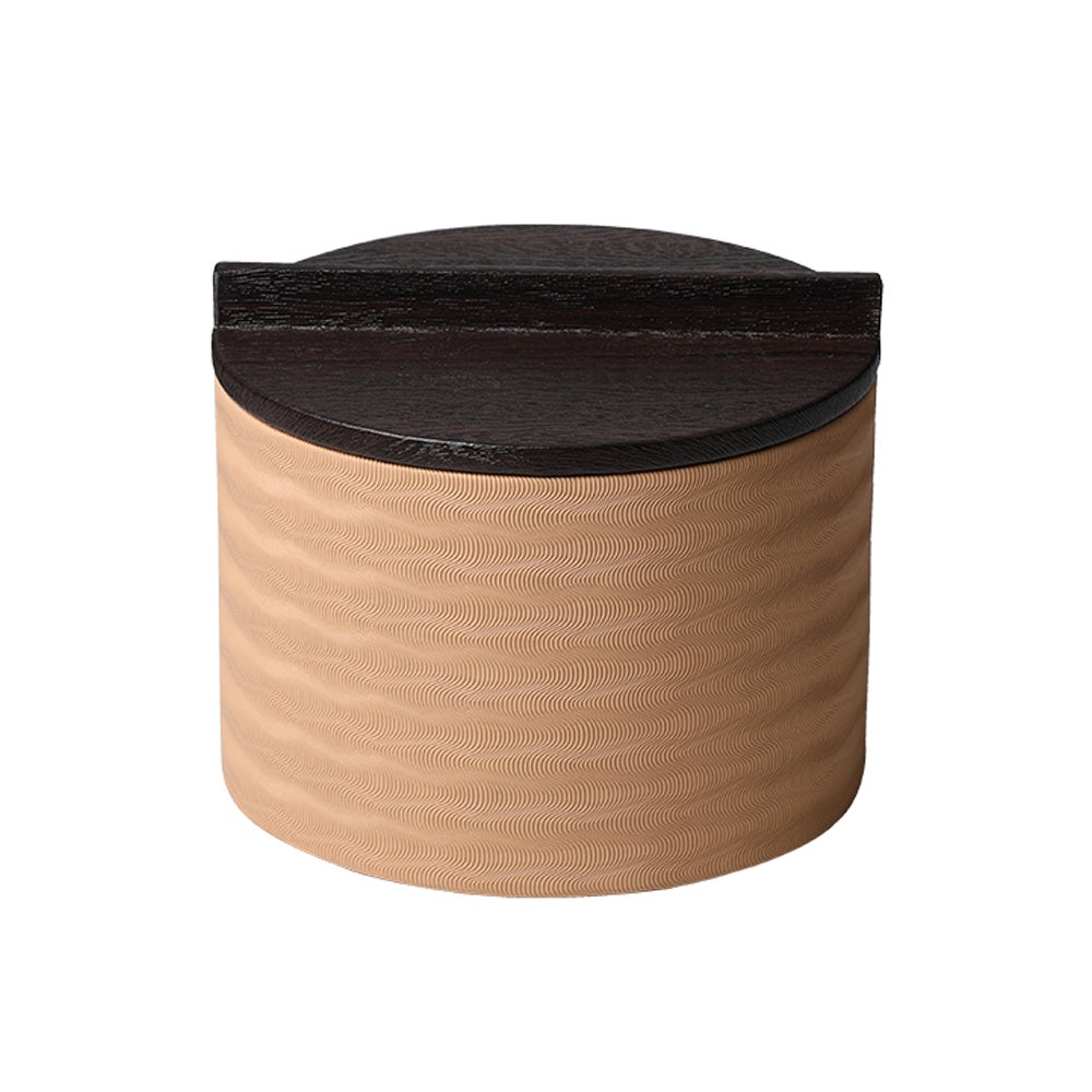 Deep Beige Wood & Leather Round Decorative Box FB-PG24008B