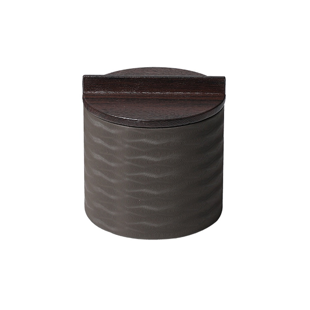 Dark Grey Wood & Leather Round Decorative Box FB-PG24008C