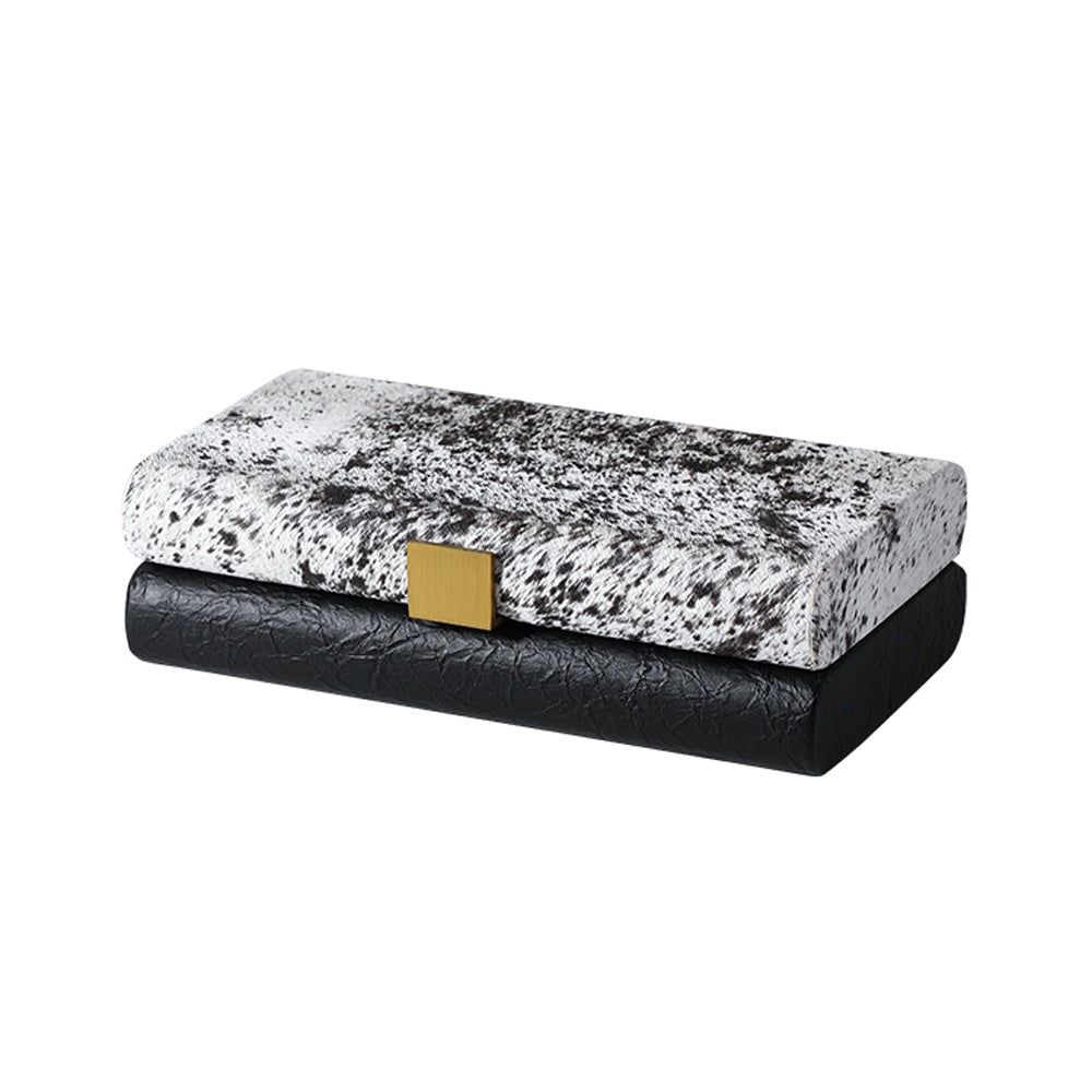Black Leather Decorative Box with Hair-on-Hide Detail - Small FB-PG25003B