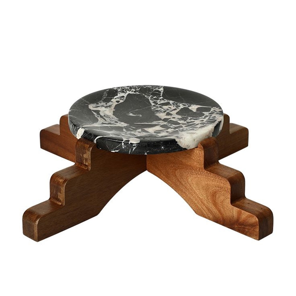 Grey Stone Tray with Wooden Stand FB-T25074