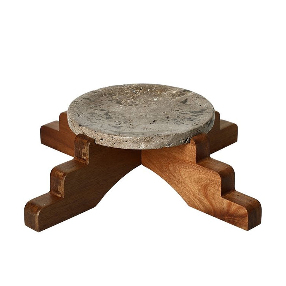 Black Stone Tray with Wooden Stand FB-T25075
