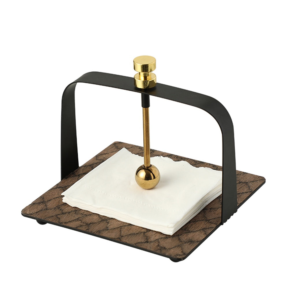 Wood Veneer Tissue Holder with Metal Detail - Brown FB-W26057A