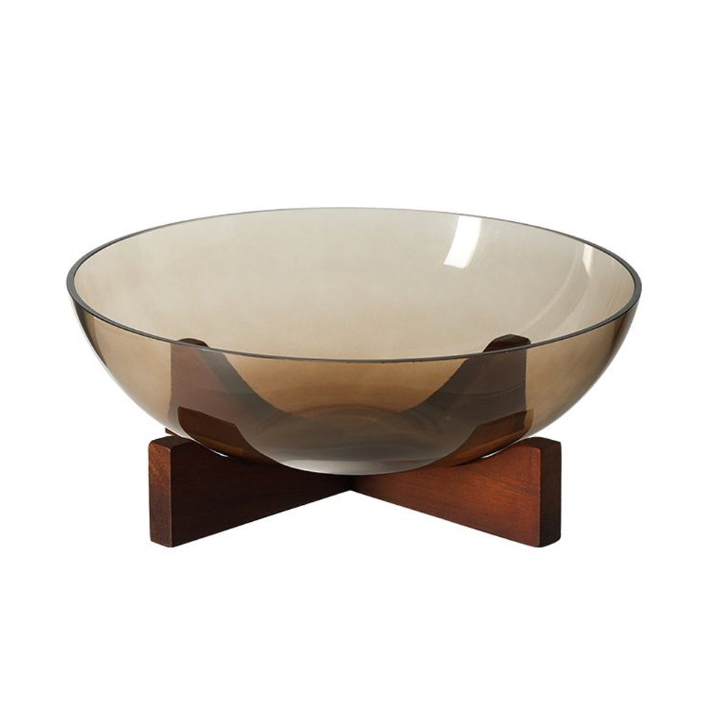 Amber Glass Bowl with Wooden Stand - Large FC-CJ25004A