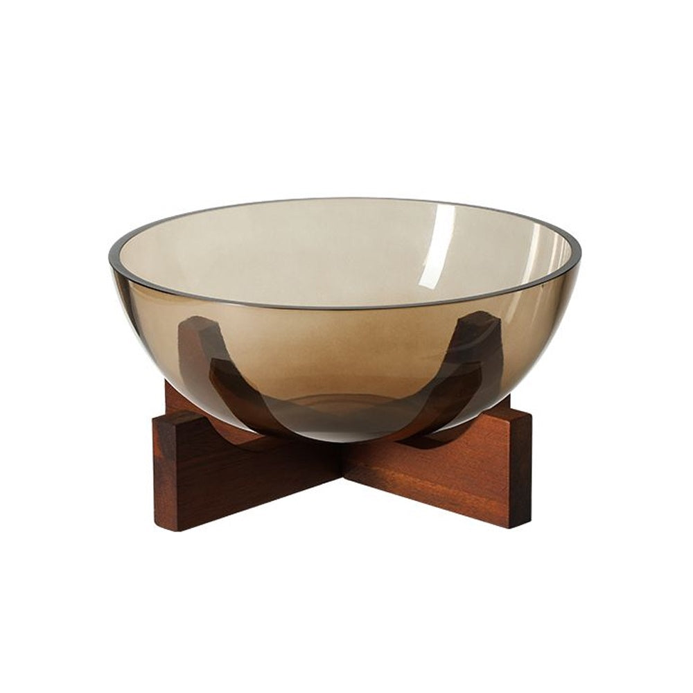 Amber Glass Bowl with Wooden Stand - Small FC-CJ25004B